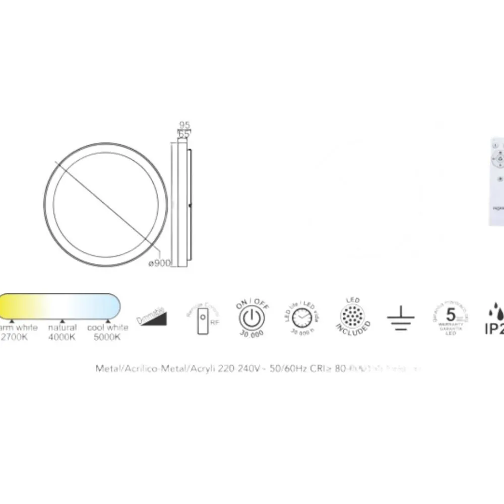 Plafoniere Moderne-Selezionato da Mazzolaluce Plafoniera anello effetto legno 90cm led 2700k a 5000k con telecomando