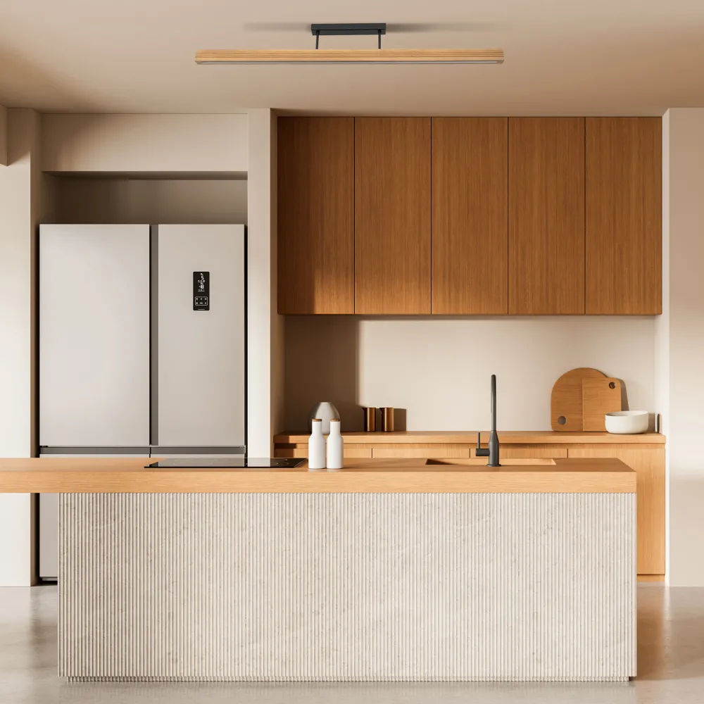 Plafoniere Moderne-Selezionato da Mazzolaluce Plafoniera barra di legno per cucina stile scandinavo moderna