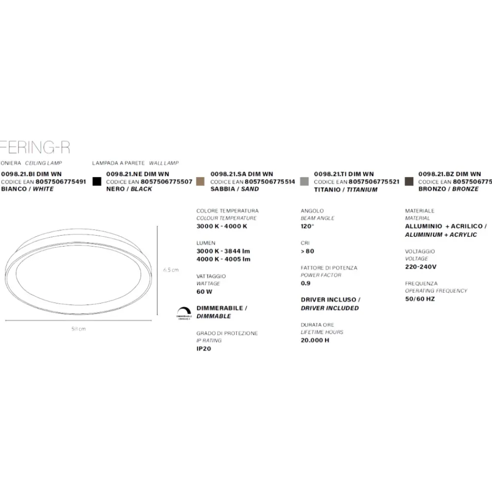 Plafoniere Moderne-Vivida International Plafoniera bianca rotonda 60cm led 60w 3000k 4000k vivida lifering-r