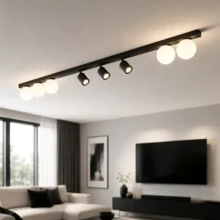 Illuminazione A Binario-Selezionato da Mazzolaluce Plafoniera binario 180cm con faretti orientabili nera per cucina moderna