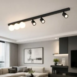 Illuminazione A Binario-Selezionato da Mazzolaluce Plafoniera binario 159cm nero con faretti orientabili sfere vetro fp