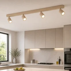 Plafoniere Moderne-Selezionato da Mazzolaluce Plafoniera binario con 4 faretti sabbia orientabili da soffitto