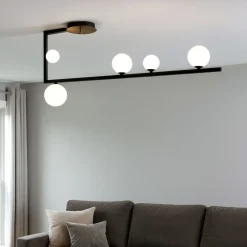 Plafoniere Moderne-Ideal Lux Plafoniera birds pl5 sfere vetro bianco metallo nero oro