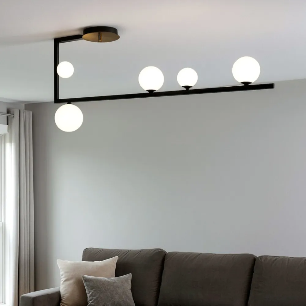 Plafoniere Moderne-Ideal Lux Plafoniera birds pl5 sfere vetro bianco metallo nero oro
