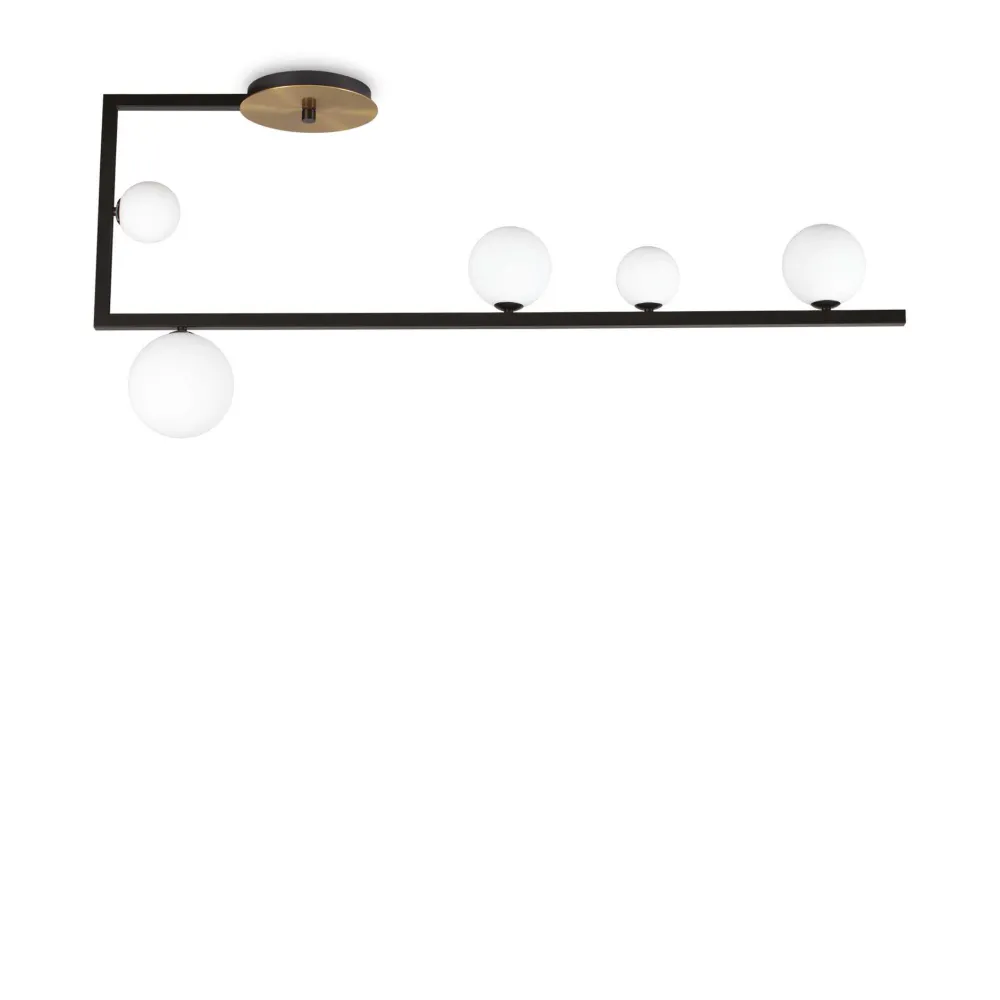 Plafoniere Moderne-Ideal Lux Plafoniera birds pl5 sfere vetro bianco metallo nero oro