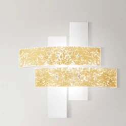 Plafoniere Moderne-Gea Luce Plafoniera camera da letto lara vetri bianco oro