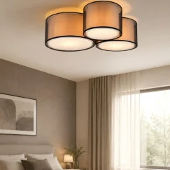 Plafoniere Moderne-Selezionato da Mazzolaluce Plafoniera camera da letto tessuto copertura nera trasparente moderna 3 luci