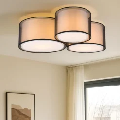 Plafoniere Moderne-Selezionato da Mazzolaluce Plafoniera camera da letto tessuto copertura nera trasparente moderna 3 luci