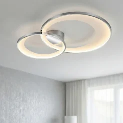 Plafoniere Moderne-Selezionato da Mazzolaluce Plafoniera cerchi cromati moderna per soggiorno led 36w 3000k dimmerabile
