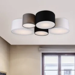 Plafoniere Moderne-Selezionato da Mazzolaluce Plafoniera cerchi di tessuto multicolor moderna per soggiorno
