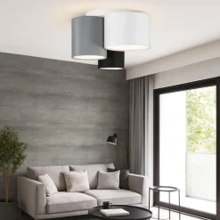 Plafoniere Moderne-Selezionato da Mazzolaluce Plafoniera cilindri di tessuto moderna per camera da letto