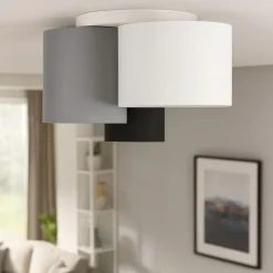 Plafoniere Moderne-Selezionato da Mazzolaluce Plafoniera cilindri di tessuto moderna per camera da letto