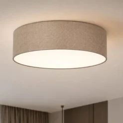 Plafoniere Moderne-Selezionato da Mazzolaluce Plafoniera cilindro 45 cm di tessuto lino per camera da letto