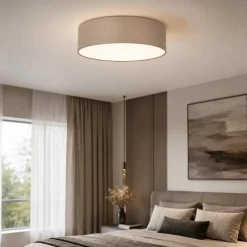 Plafoniere Moderne-Selezionato da Mazzolaluce Plafoniera cilindro 45 cm di tessuto lino per camera da letto