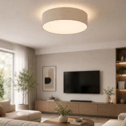 Plafoniere Moderne-Selezionato da Mazzolaluce Plafoniera cilindro da soffitto 60 cm in tessuto lino