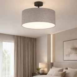 Plafoniere Moderne-Selezionato da Mazzolaluce Plafoniera cilindro da soffitto in tessuto lino rustico 40 cm per camera da letto
