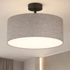 Plafoniere Moderne-Selezionato da Mazzolaluce Plafoniera cilindro da soffitto in tessuto lino rustico 40 cm per camera da letto