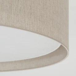 Plafoniere Moderne-Selezionato da Mazzolaluce Plafoniera cilindro di tessuto lino beige per soggiorno