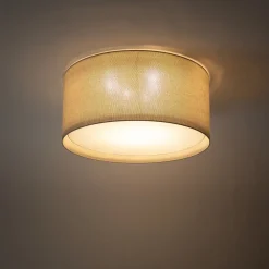 Plafoniere Moderne-Selezionato da Mazzolaluce Plafoniera cilindro di tessuto lino beige per soggiorno