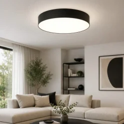 Plafoniere Moderne-Selezionato da Mazzolaluce Plafoniera cilindro di tessuto nero 78 cm per soggiorno moderno