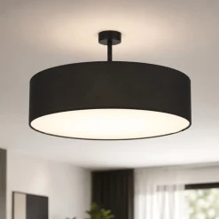 Plafoniere Moderne-Selezionato da Mazzolaluce Plafoniera cilindro nero di tessuto 60 cm da soffitto per soggiorno moderno