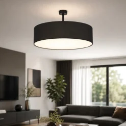 Plafoniere Moderne-Selezionato da Mazzolaluce Plafoniera cilindro nero di tessuto 60 cm da soffitto per soggiorno moderno