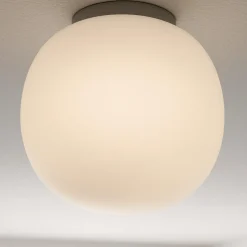 Plafoniere Moderne-Selezionato da Mazzolaluce Plafoniera 19cm moderna boccia vetro boccia sfera bianca e cromo lucido per cucina
