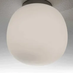 Plafoniere Moderne-Selezionato da Mazzolaluce Plafoniera 19cm moderna boccia vetro boccia sfera bianca e cromo lucido per cucina