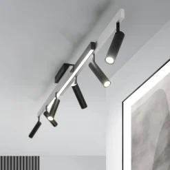 Plafoniere Moderne-Selezionato da Mazzolaluce Plafoniera con faretti allungabile alluminio nero led 2700k a 6500k con telecomando