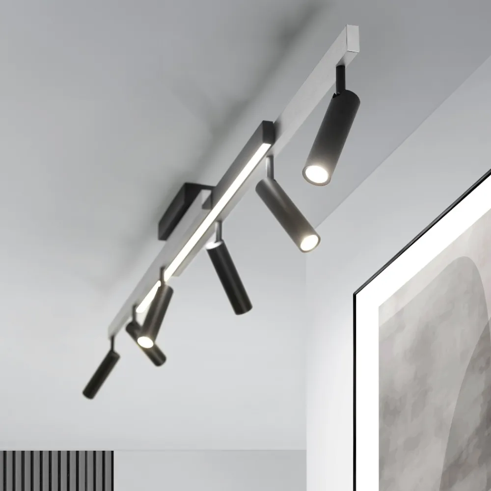 Plafoniere Moderne-Selezionato da Mazzolaluce Plafoniera con faretti allungabile alluminio nero led 2700k a 6500k con telecomando