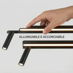 Plafoniere Moderne-Selezionato da Mazzolaluce Plafoniera con faretti allungabile alluminio nero led 2700k a 6500k con telecomando