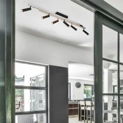 Plafoniere Moderne-Selezionato da Mazzolaluce Plafoniera con faretti allungabile alluminio nero led 2700k a 6500k con telecomando