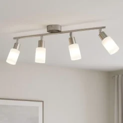 Plafoniere Moderne-Selezionato da Mazzolaluce Plafoniera con 4 faretti led orientabili vetri bianchi