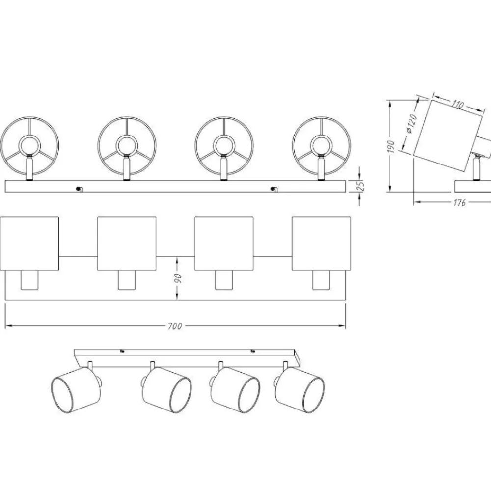 Plafoniere Moderne-Selezionato da Mazzolaluce Plafoniera con 4 faretti led orientabili nichel
