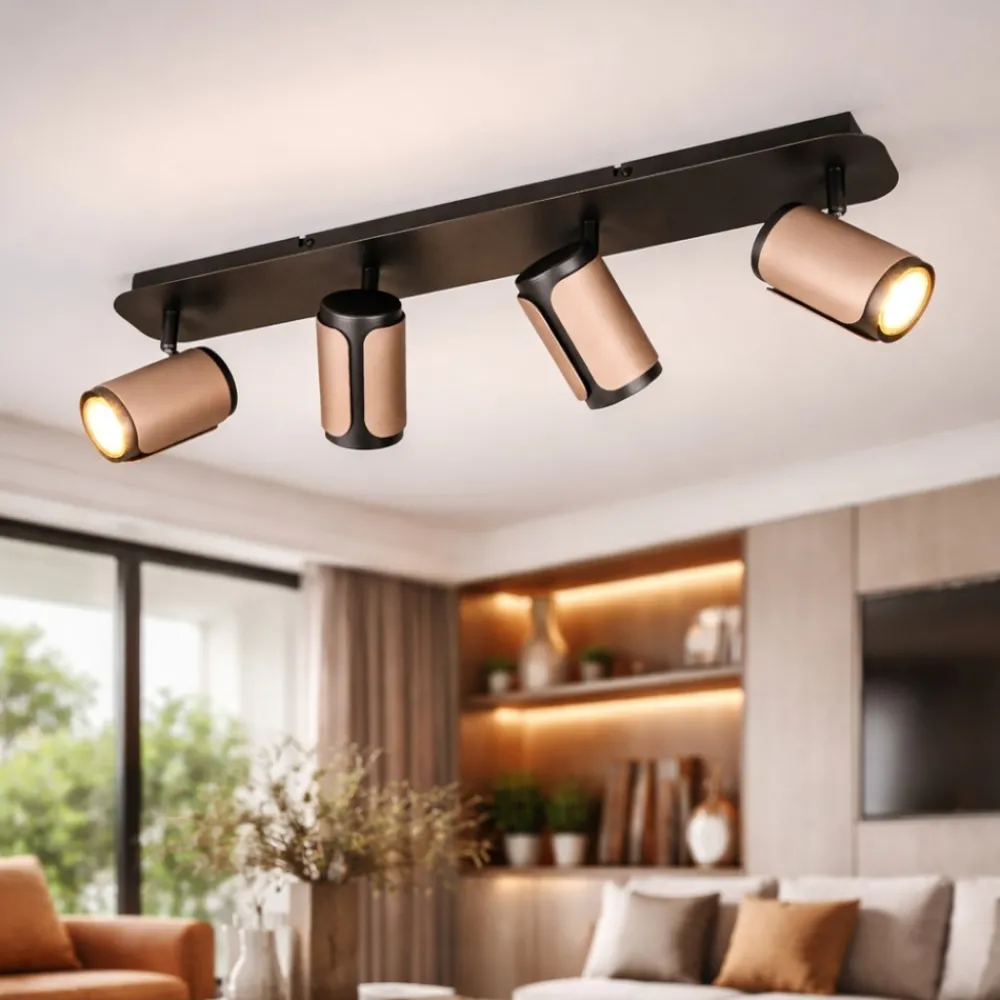 Plafoniere Moderne-Selezionato da Mazzolaluce Plafoniera con 4 faretti nero caffe luci orientabili