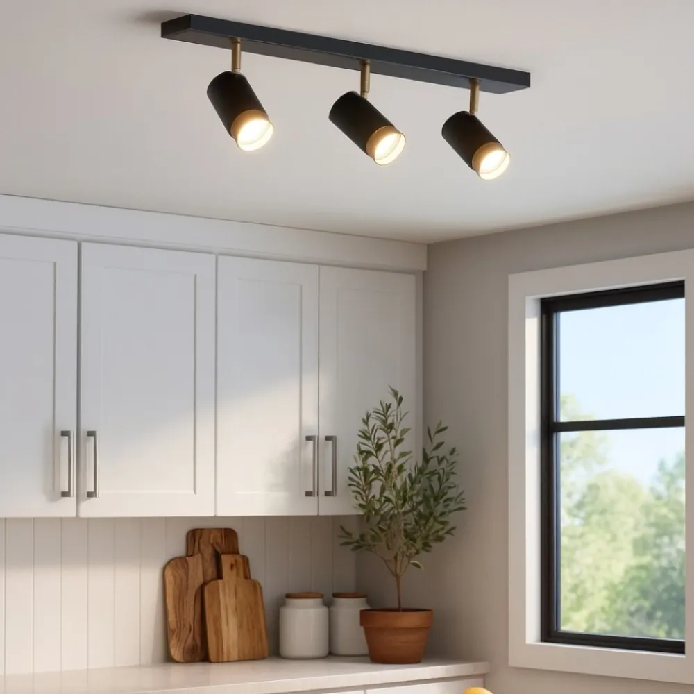 Plafoniere Moderne-Selezionato da Mazzolaluce Plafoniera con 3 faretti nero oro orientabili
