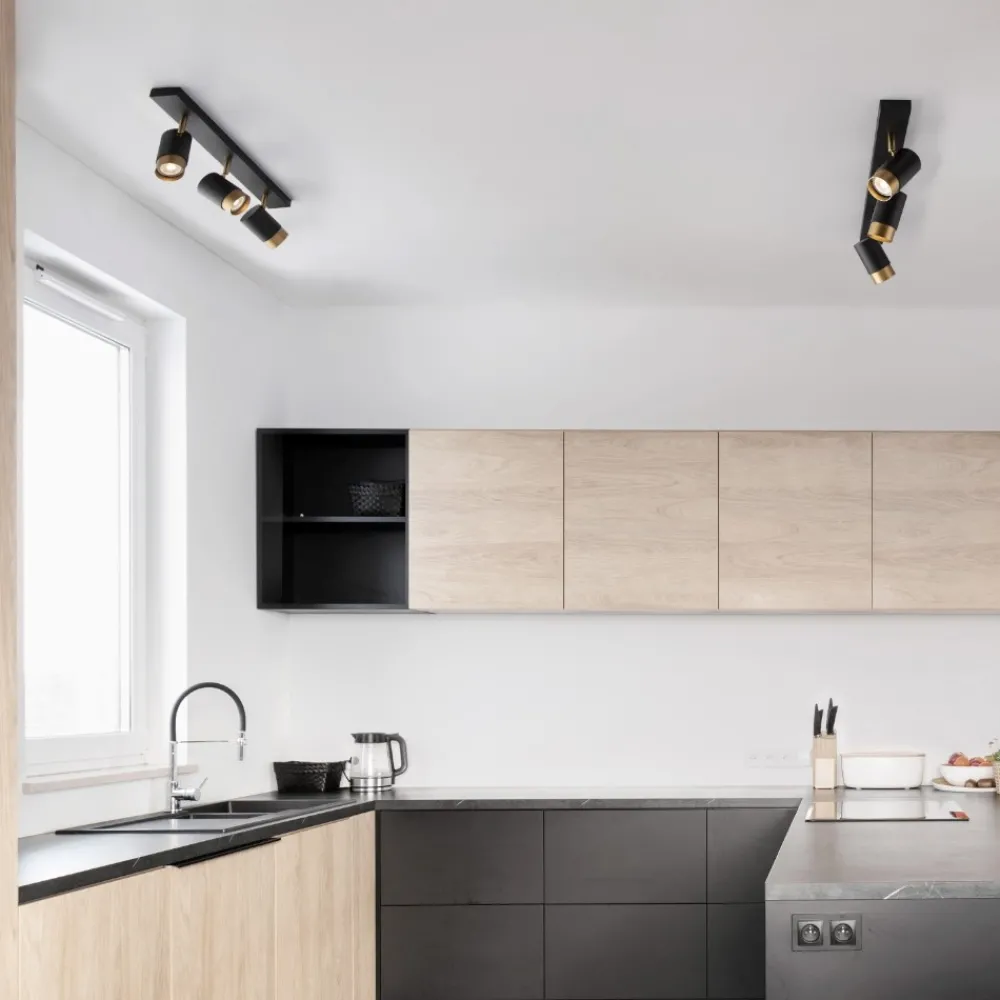 Plafoniere Moderne-Selezionato da Mazzolaluce Plafoniera con 3 faretti nero oro orientabili