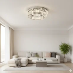 Plafoniere Moderne-Selezionato da Mazzolaluce Plafoniera contemporana 50cm cromo e cristalli led 3500k dimmerabile