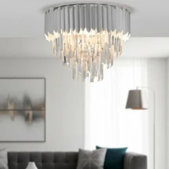 Plafoniere Moderne-Selezionato da Mazzolaluce Plafoniera contemporanea per salotto cromo e cristalli 50cm