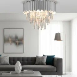 Plafoniere Moderne-Selezionato da Mazzolaluce Plafoniera contemporanea per salotto cromo e cristalli 50cm