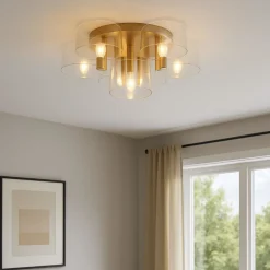 Plafoniere Moderne-Selezionato da Mazzolaluce Plafoniera contemporanea per salotto ottone led 3000k 68cm