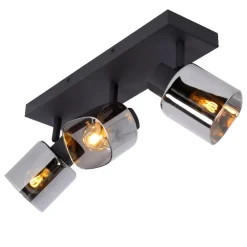 Plafoniere Moderne-Selezionato da Mazzolaluce Plafoniera con tre faretti da soffitto nera vetri fume orientabili