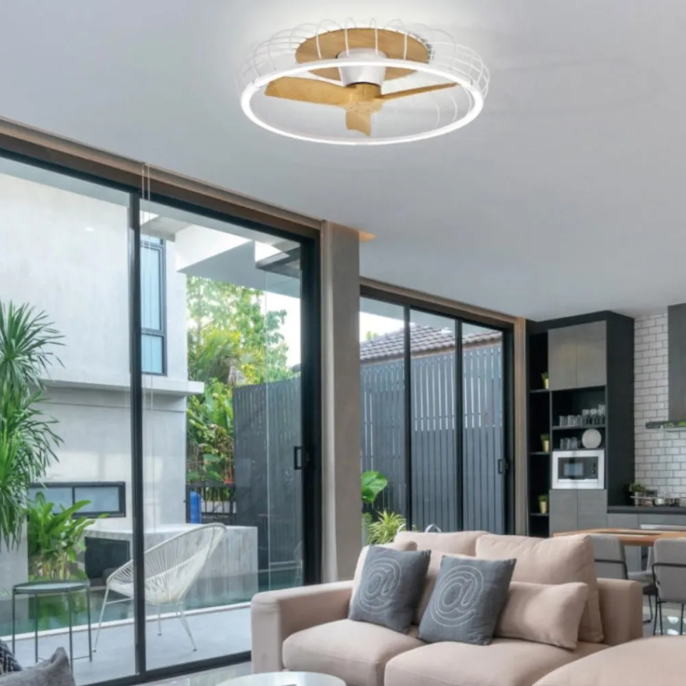 Ventilatori Da Soffitto-Selezionato da Mazzolaluce Plafoniera con ventilatore bianco con pale di legno con telecomando