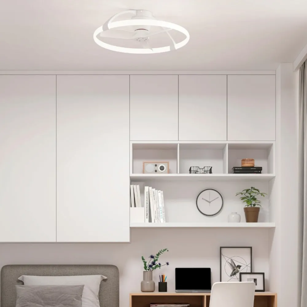 Ventilatori Da Soffitto-Selezionato da Mazzolaluce Plafoniera con ventilatore da soffitto bianco moderno 20mq con telecomando