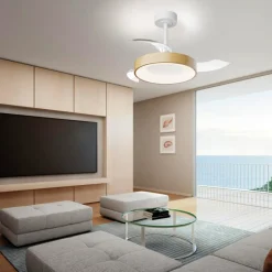 Ventilatori Da Soffitto-Selezionato da Mazzolaluce Plafoniera con ventilatore da soffitto bianco legno 13mq con telecomando