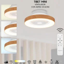 Ventilatori Da Soffitto-Selezionato da Mazzolaluce Plafoniera con ventilatore e telecomando bianco e legno max 13mq led cct