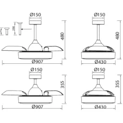 Ventilatori Da Soffitto-Selezionato da Mazzolaluce Plafoniera con ventilatore nero 13mq moderna pale richiudibili luce led cct