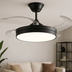 Ventilatori Da Soffitto-Selezionato da Mazzolaluce Plafoniera con ventilatore pale retrattili nero con luce 20mq con telecomando