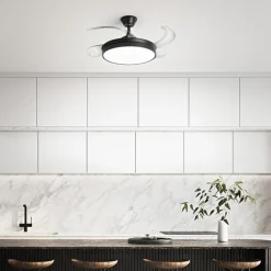 Ventilatori Da Soffitto-Selezionato da Mazzolaluce Plafoniera con ventilatore pale retrattili nero con luce 20mq con telecomando