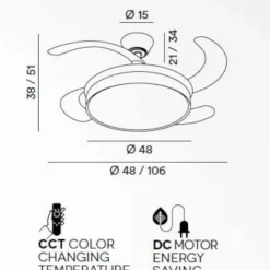 Ventilatori Da Soffitto-Selezionato da Mazzolaluce Plafoniera con ventilatore pale retrattili nero con luce 20mq con telecomando